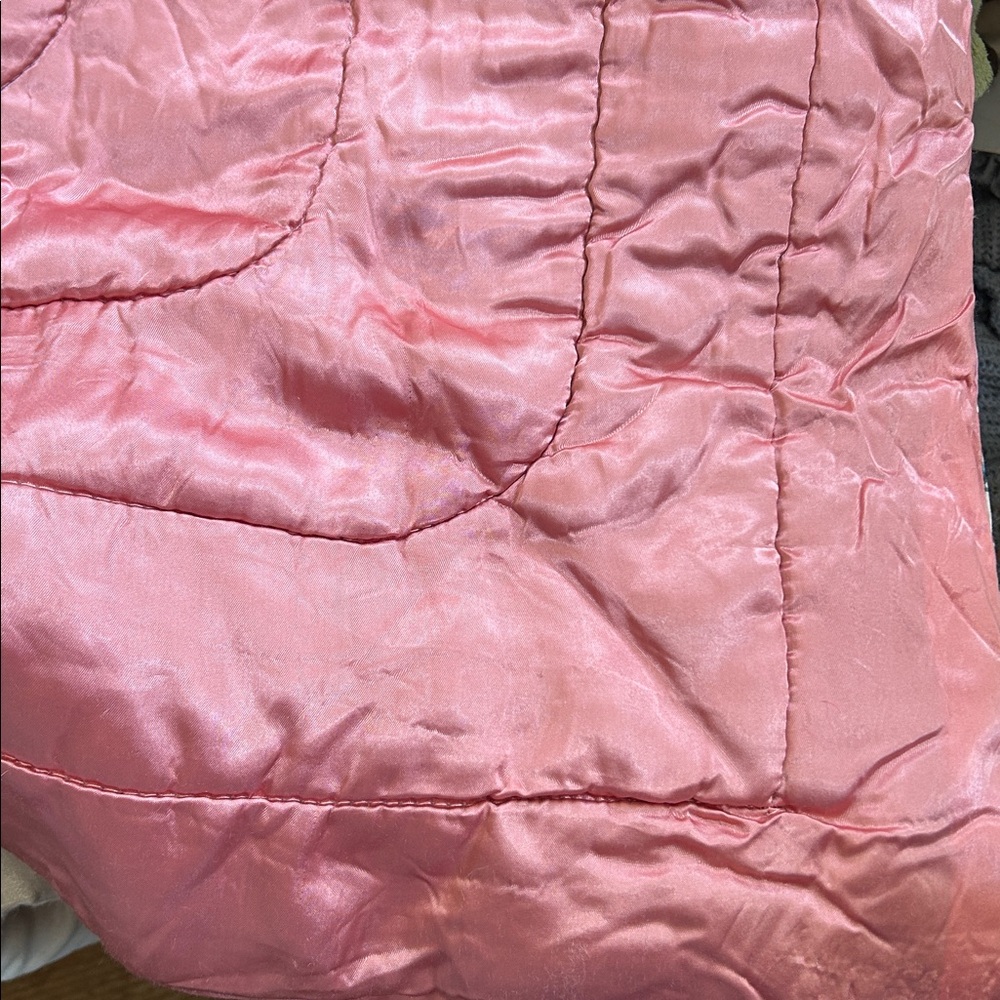 Vintage Satin Bedspread Pink Floral Roses 65” X 78” 1940s Glam Hollywood Regency - Picture 4 of 12